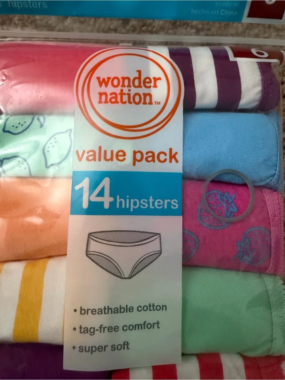 Wonder Nation Girls' Hipster Underwear Value Pack (14-Pack, Size 6)